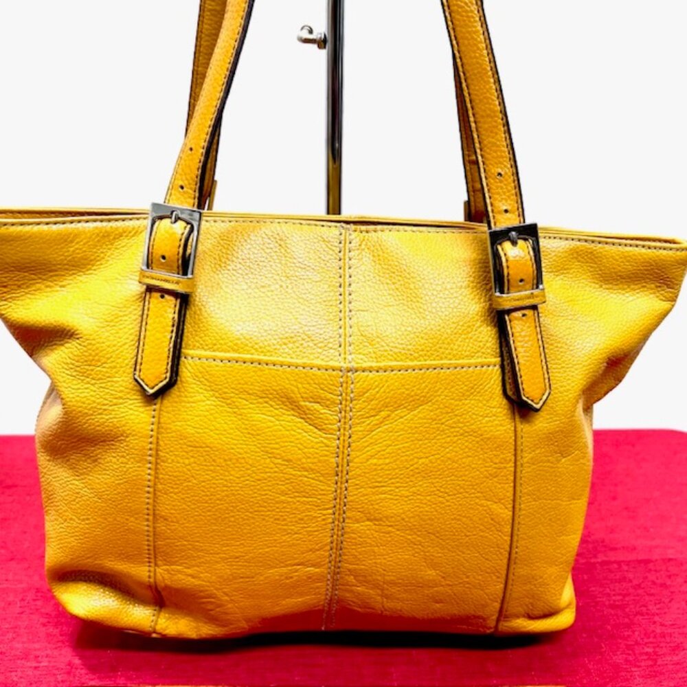Tignanello Grain Leather Medium Yellow Shoulder Bag + FREE Silk Floral Scarf(39 - Picture 7 of 13